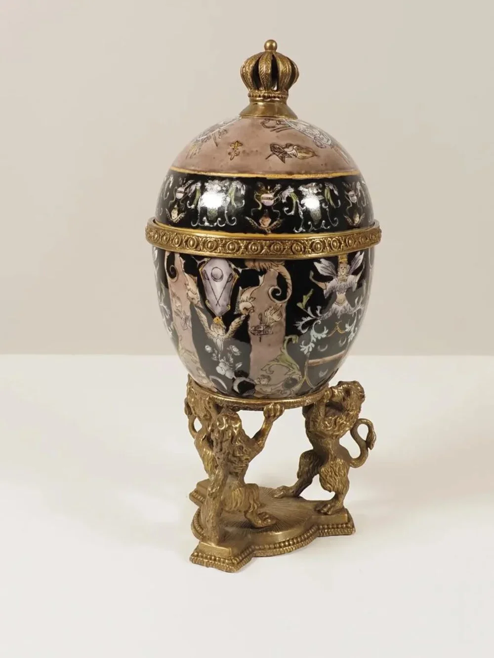 Porcelain Egg Box mounted on Solid Bronze Lions –Fabergé Style (NEW)